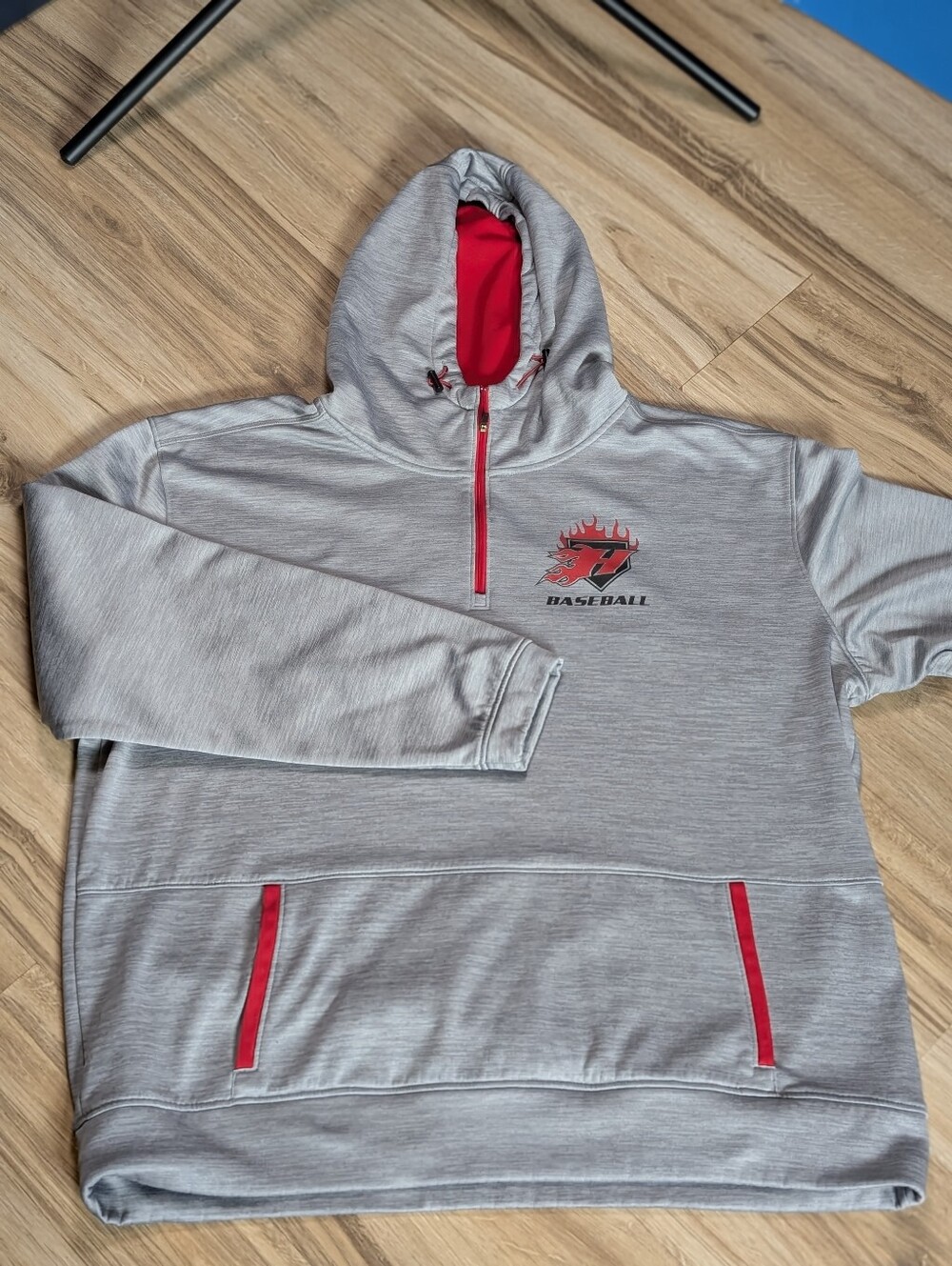 Pennant Gray Baseball Quarter Zip HoodieMen's Size 2XL